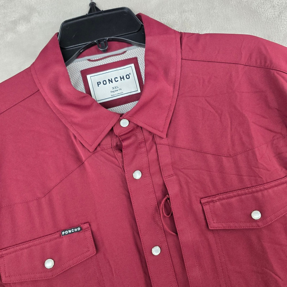 Poncho Western Shirt Mens XXL Maroon Short Sleeve Pearl Snap Regular Fit